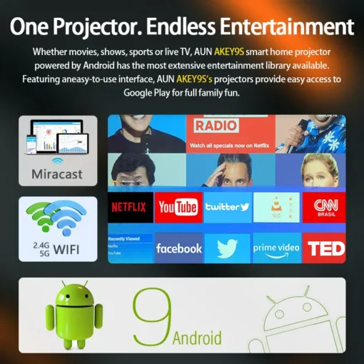 AUN AKEY9S Full HD Professional Android Projector - Image 2